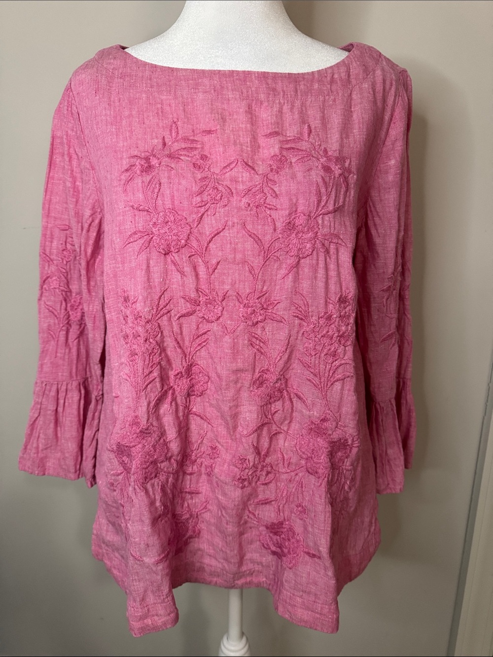 Charter Club Pink Embroidered Linen-Blend Tunic
